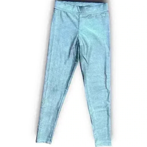 PINK Victorias Secret Holographic Leggings Silver Metallic Shimmer Active‎ Small - Picture 2 of 9